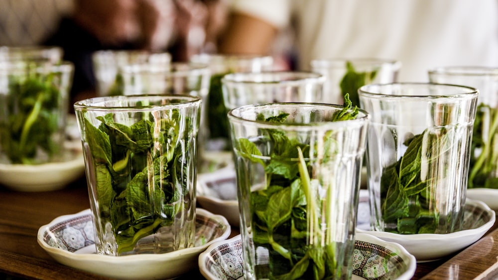 Refreshing Peppermint Tea in Clear Glass Drinking Glasses