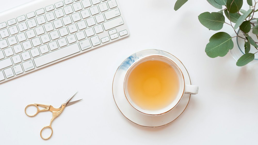 Tea Time Elegance: White Ceramic Cup on Saucer