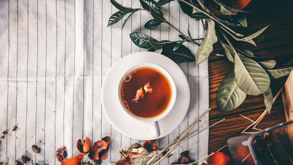 Tea Time: Rose Tea in a White Teacup